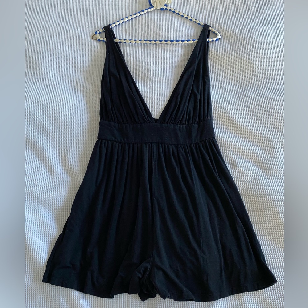 Black Sleeveless V-Neck Jersey Romper